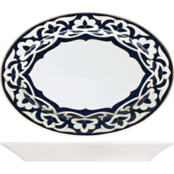 Блюдо овал. «Восток»; фарфор; H=3.5,L=37,B=26см; синий