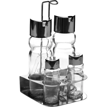 Набор для специй 4 пр-та на подставке + салфетн; стекло,сталь нерж.