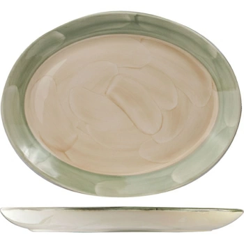 Блюдо овальное «Феннель»; фарфор; H=2,L=28,B=21.5см; зелен.,бежев.