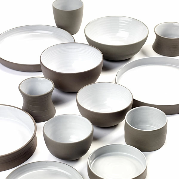 Блюдо глубокое; керамика; D=20.3,H=2.8см; белый,серый