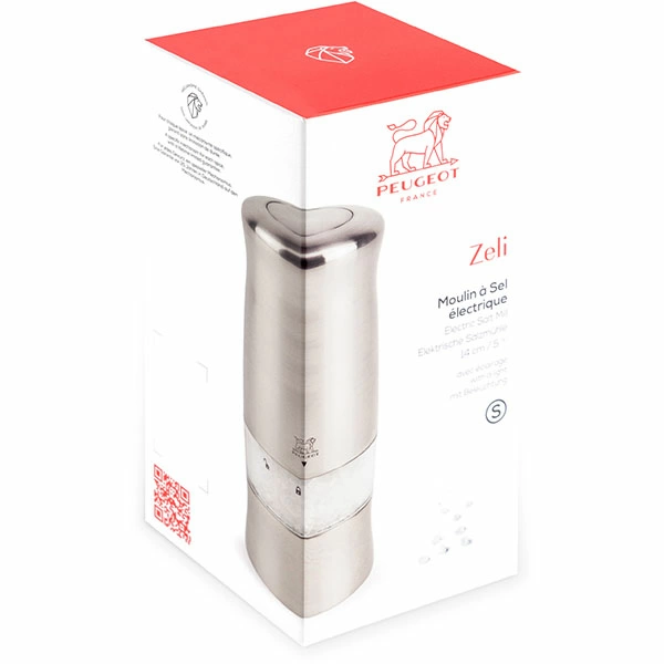 Мельница для соли электрич.(батарейки); пластик,сталь нерж.; H=14см; серебрист.