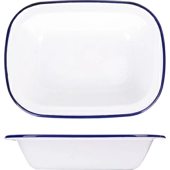 Блюдо эмалиров.; сталь; L=24,B=17.5см; белый,синий