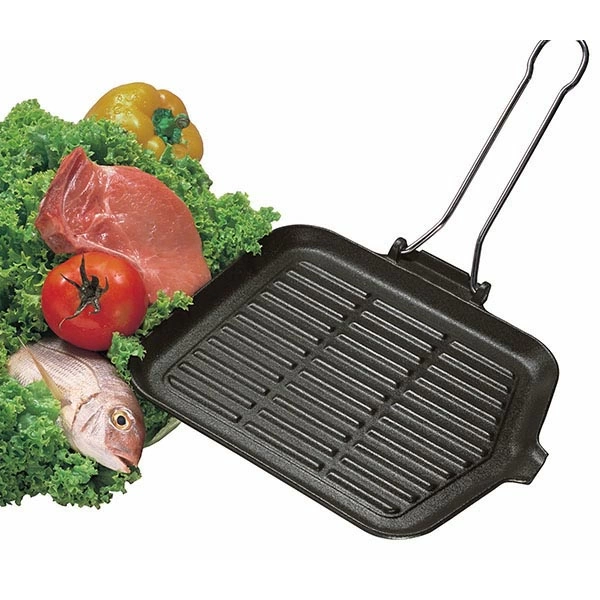 Сковорода-гриль квадрат.; чугун,тефлон; H=1,L=26/19,B=24см; черный