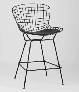 Стул полубарный с низкой спинкой Bertoia черный с черной подушкой