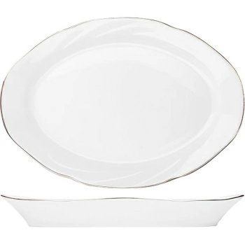 Блюдо овал. «Голубка»; фарфор; L=33,B=23.5см; белый,золотой