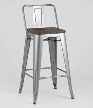 Стул полубарный TOLIX WOOD со спинкой серебристый матовый