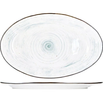 Блюдо овал. «Пастораль»; фарфор; H=2.5,L=40.5,B=25.5см; зелен.