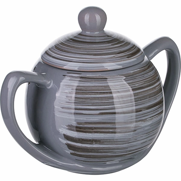 Сахарница с крышкой «Пинки»; керамика; 400мл; D=8,H=13,L=16.5см; серый