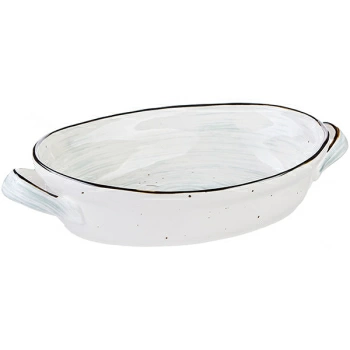 Блюдо овал.для запек.с ручк. «Пастораль»; фарфор; 1250мл; H=6,L=25,B=19см; зелен.