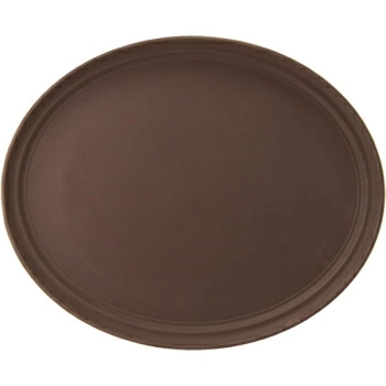 Поднос овальный; пластик,прорезин.; H=3.5,L=68.5,B=56см; коричнев.,серый