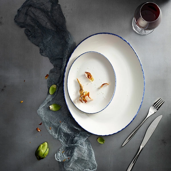 Блюдо овал. «Блю дэппл»; фарфор; H=2,L=20.3,B=16см; белый,синий