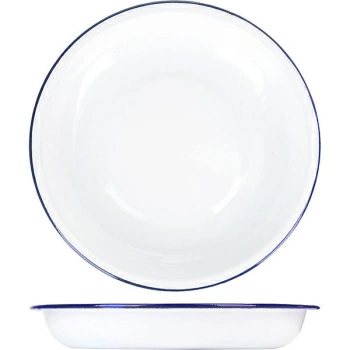 Тарелка глуб. эмалиров.; сталь; D=19.5см; белый,синий