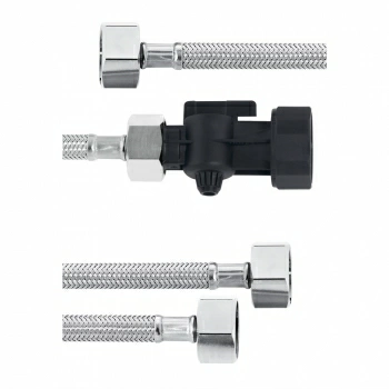 Комплект шлангов №2: Вход. с запорным краном G1 - G3/4 + Вых.G3/4 - G3/4, DN8, 2 метра, нержавеющий металл, супергибкость