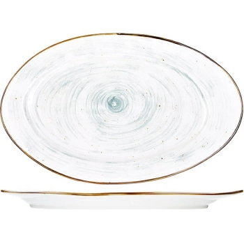 Блюдо овал. «Пастораль»; фарфор; H=2.5,L=32.5,B=20см; зелен.