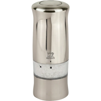 Мельница для соли электрич.(батарейки); пластик,сталь нерж.; H=14см; серебрист.