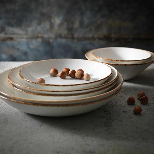 Салатник «Браун дэппл»; фарфор; 1200мл; D=25.5см; белый,коричнев.