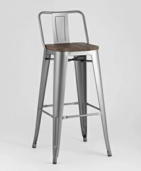 Стул барный TOLIX WOOD со спинкой серебристый матовый