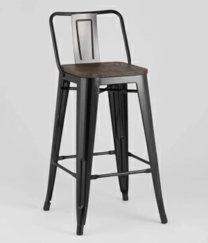 Стул полубарный TOLIX WOOD со спинкой черный глянцевый