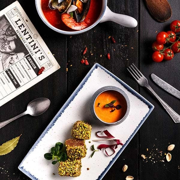 Блюдо прямоуг. «Органика»; фарфор; L=28,B=17см; белый,синий