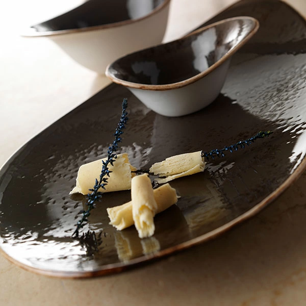 Блюдо «Крафт»; фарфор; H=3.5,L=37,B=24см; серый