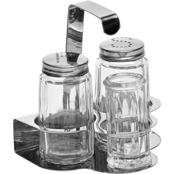 Набор для специй соль,перец,стак.для зубоч.; сталь нерж.,стекло; H=100,L=85,B=100мм; серебрян.