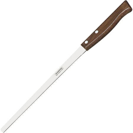 Нож для тонкой нарезки; сталь,дерево; H=4.5,L=39.5/22.5,B=11см; коричнев.,металлич.