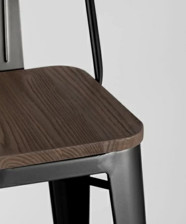Стул барный TOLIX WOOD со спинкой черный глянцевый