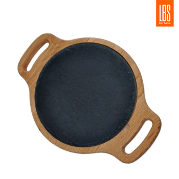 Блюдо для подачи LBS 25 см сланец на дереве с ручками от магазина ligabarshop.ru