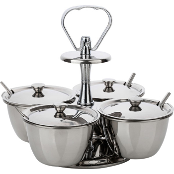 Набор фуршетный для соусов и специй на 4чаши с кр.; сталь нерж.; D=10,H=20.5см; металлич.