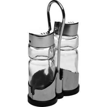 Набор соль/перец на подставке; сталь нерж.,пластик; 35мл; H=12.5,L=8,B=3.7см; серебрян.,прозр.