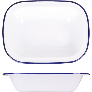 Блюдо эмалиров.; сталь; L=24,B=17.5см; белый,синий