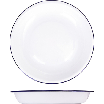 Тарелка глуб. эмалиров.; сталь; D=23см; белый,синий