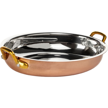 Сковорода овал. 2 ручки; сталь нерж.,медь; H=4.5,L=25,B=18см; медный,металлич.