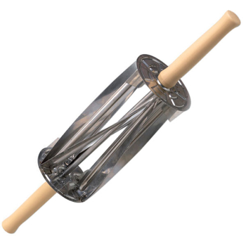 Фото Скалка-нож для круассанов; сталь нерж.,пластик; D=8,H=11,L=46/21,B=11см; бежев.,металлич. Скалка-нож для круассанов; сталь нерж.,пластик; D=8,H=11,L=46/21,B=11см; бежев.,металлич.