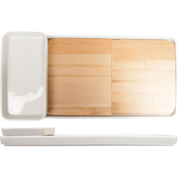 Блюдо для стейка/сыра; бамбук,фарфор; H=10,L=355/130,B=165мм