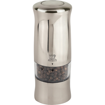 Мельница для перца электрич.(батарейки); пластик,сталь нерж.; H=14см; серебрист.