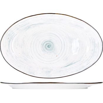 Блюдо овал. «Пастораль»; фарфор; H=2.5,L=40.5,B=25.5см; зелен.