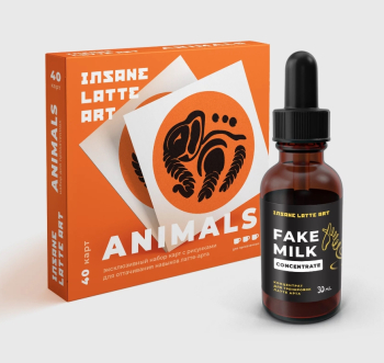 Комплект для латте-арта Insane Latte Art Fake Milk Concentrate + набор карточек ANIMALS