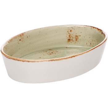 Форма для запек.овал. «Крафт»; фарфор; H=4.5,L=21.5,B=14см; зелен.