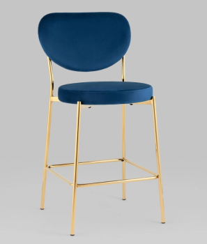 Стул полубарный Барбара велюр королевский синий, золотые ножки