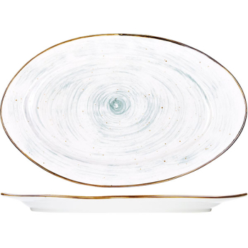 Блюдо овал. «Пастораль»; фарфор; H=2.5,L=32.5,B=20см; зелен.