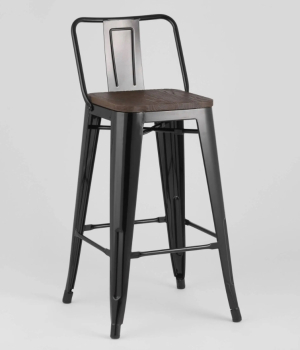Стул полубарный TOLIX WOOD со спинкой черный глянцевый