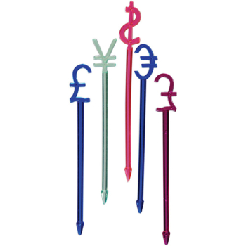 Пики д/канапе «Валюта» [300шт]; полистирол; L=8.2см; разноцветн.