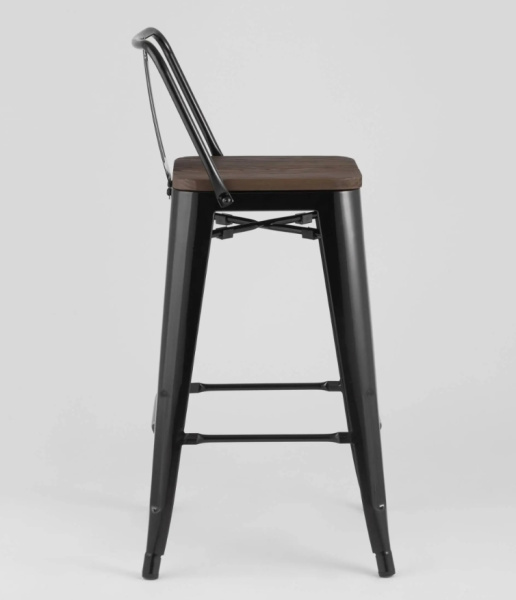 Стул полубарный TOLIX WOOD со спинкой черный глянцевый