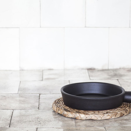 Блюдо для запек.с ручкой «Серфис»; керамика; 450мл; D=16,H=5см; черный