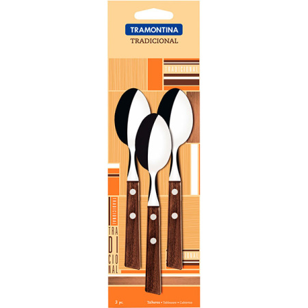 Ложка чайная с дерев.ручкой [3шт]; сталь,дерево; L=150/42,B=2мм; металлич.