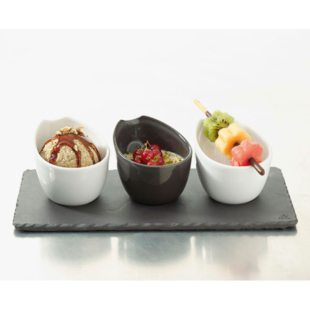 Блюдо с 3-мя выемк. «Базальт»; фарфор; D=4,L=25,B=11.7см; черный,матовый