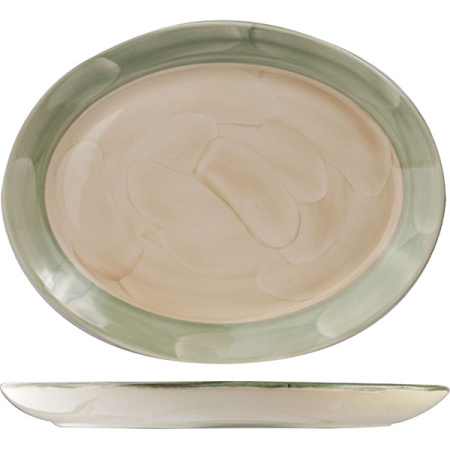 Блюдо овальное «Феннель»; фарфор; H=2,L=28,B=21.5см; зелен.,бежев.
