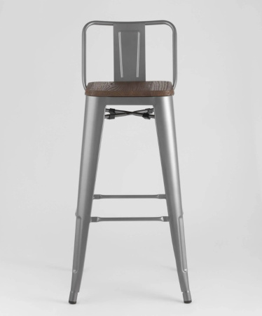 Стул барный TOLIX WOOD со спинкой серебристый матовый