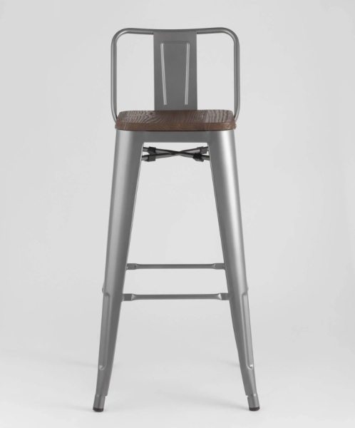 Стул барный TOLIX WOOD со спинкой серебристый матовый